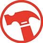 Red hammer icon inside a circular outline.